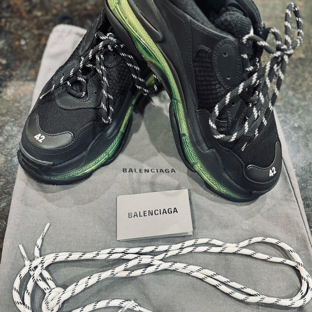 Balenciaga Black and Green Athletic-Inspired Sneakers